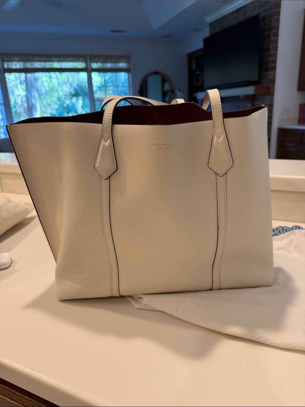 Tory Burch Cream Leather Tote with Tan Interior